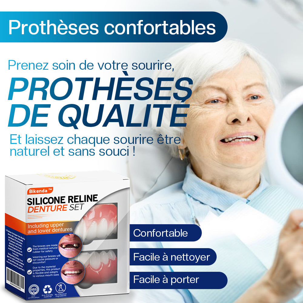 Bikenda™ Ensemble de silicone pour reline de prothèses dentaires (certifié ADA)